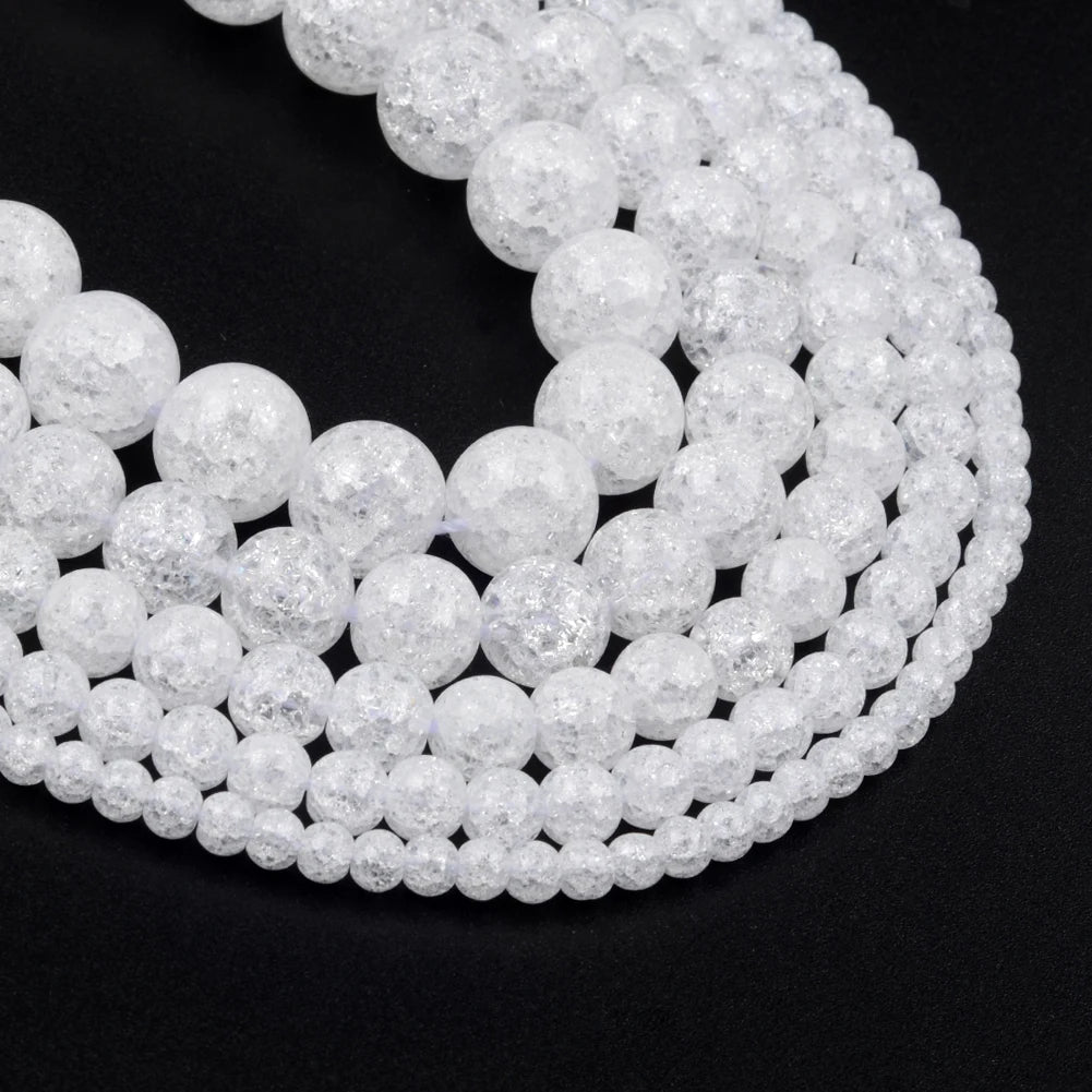 Wholesale Natural Stone 6 8 10mm White Cracked Crystal Round Loose Stone Beads for Jewelry Diy Making