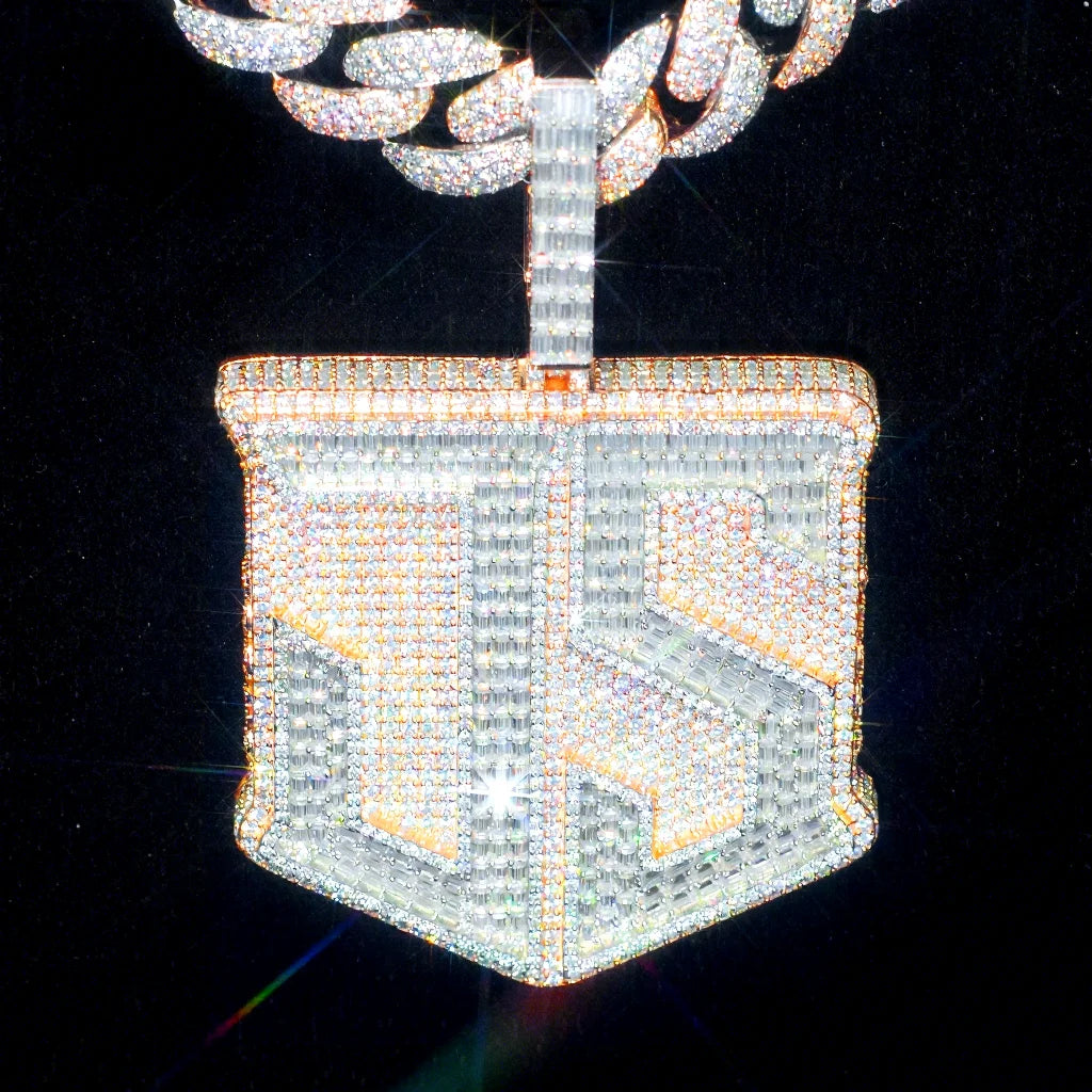 Custom Pass Testter Vvs Moissanite Diamond Iced Out Custom Letter JS Round-Bottomed Pendant 925 Silver Fine Jewelry for Men