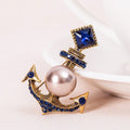 Fashion Jewelry Big Pearl Anchor Brooches Lapel Pin Crystal Rhinestone Cross Boat Anchor Brooch for Women Men MegaBDM