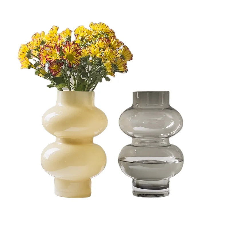 Hot Sale Gourd Round Grey Color Belly Glass Vase for Home Decoration