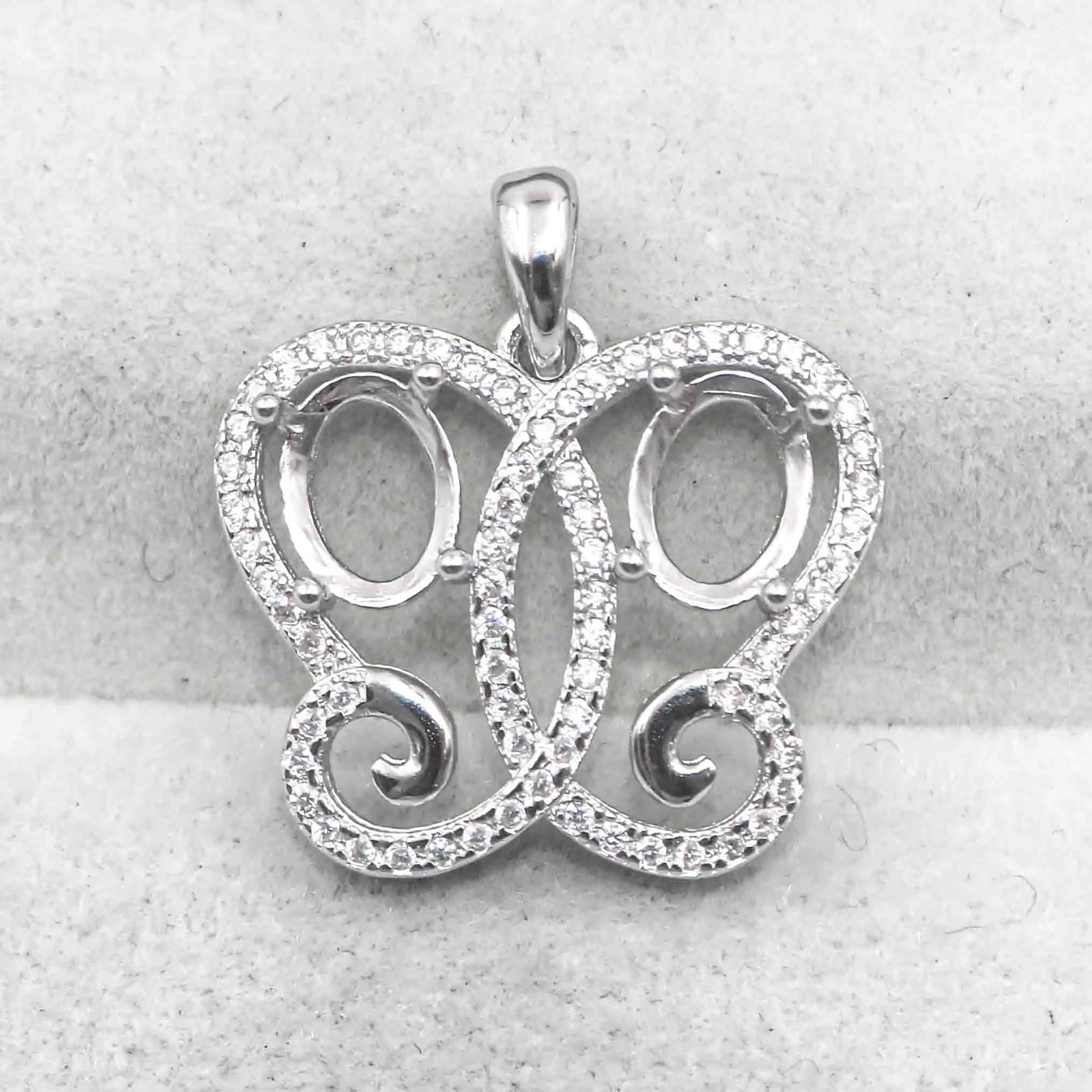 Sterling Silver 6*8mm Semi Mount Pendant Empty Frame Blank Support Setting S925 Base Holder Without Center Stone for DIY Inlay