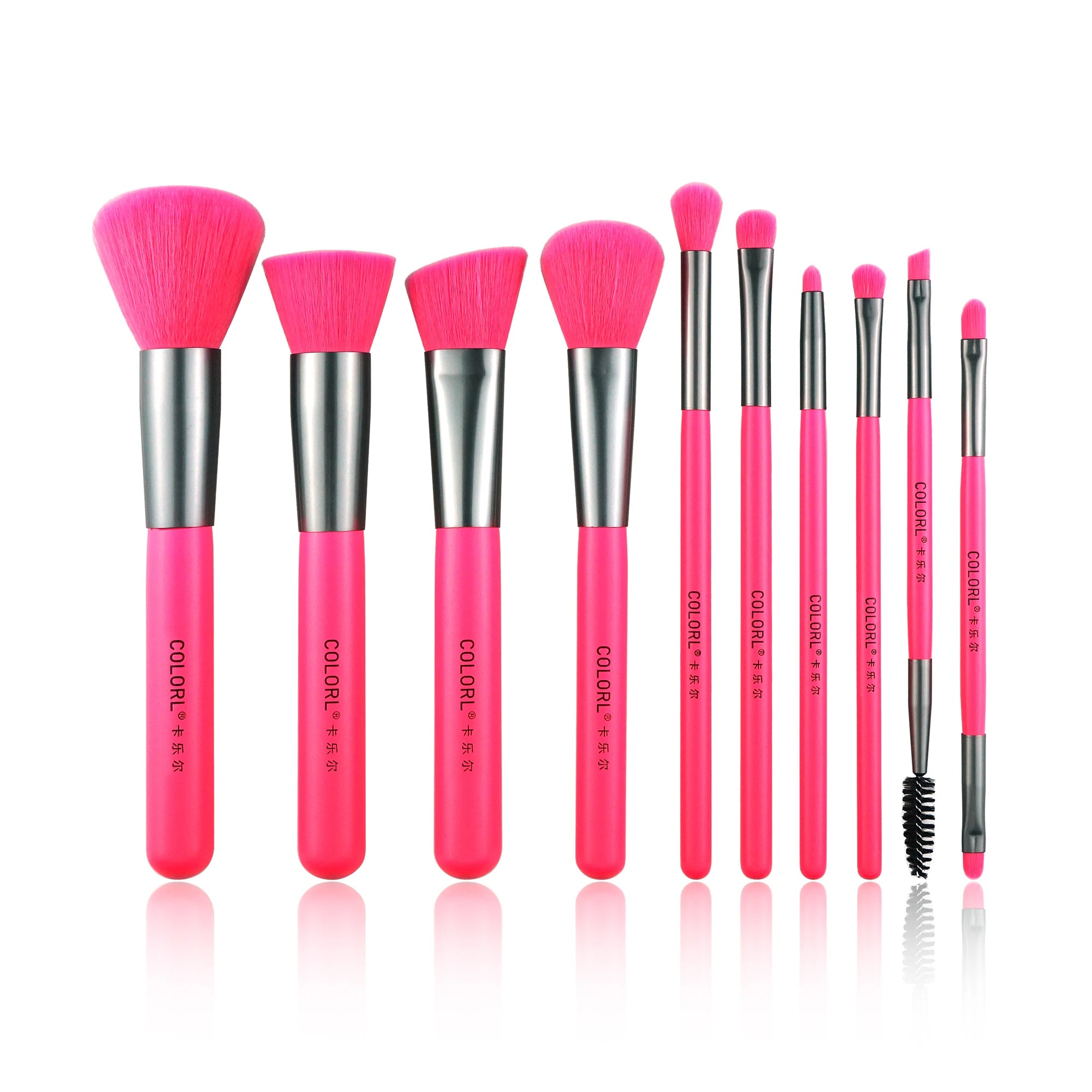 10-Piece Professional Makeup Brush Set Fluorescent Pink for Face for Concealer Application