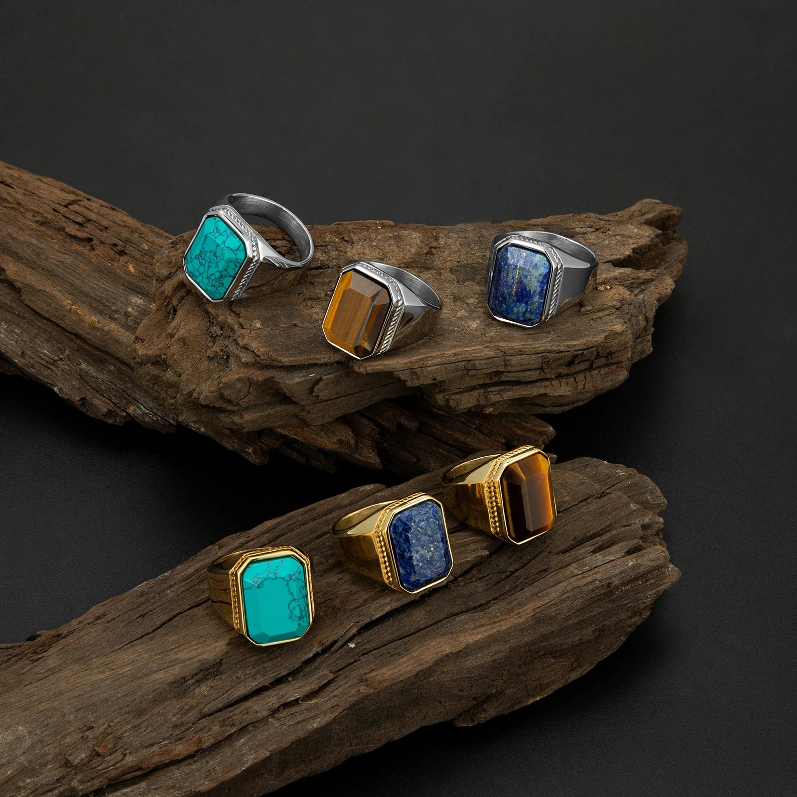 316L Stainless Steel Jewelry Natural Tiger Eye Stone Ring Women Men Finger Rings