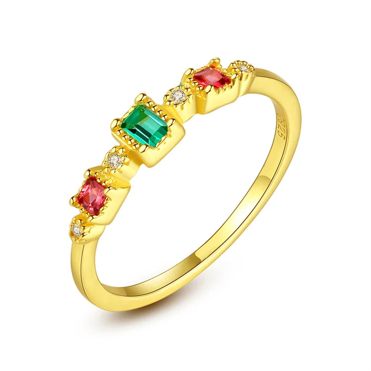 Fine Jewelry 925 Sterling Silver Square Shape Gemstone 18k Gold Exquisite Rhinestone Diamond Ring for Women