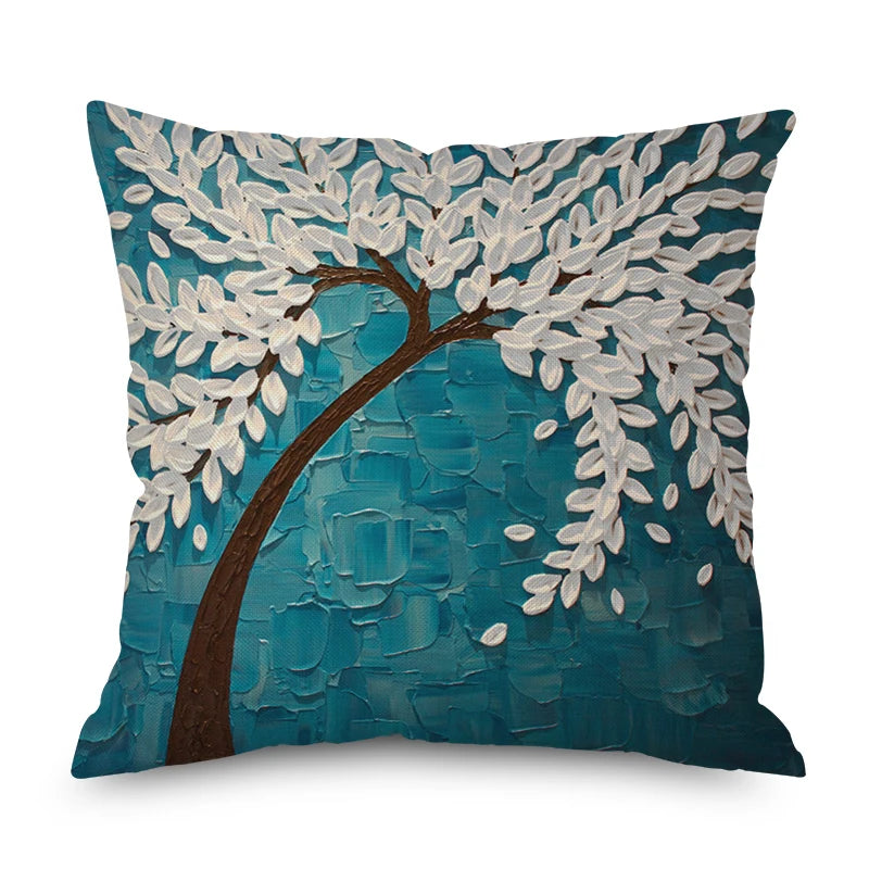 Blue Geometric Red Leaves Cushion Cover Home Sofa Car Decor Cushion Pillow Case