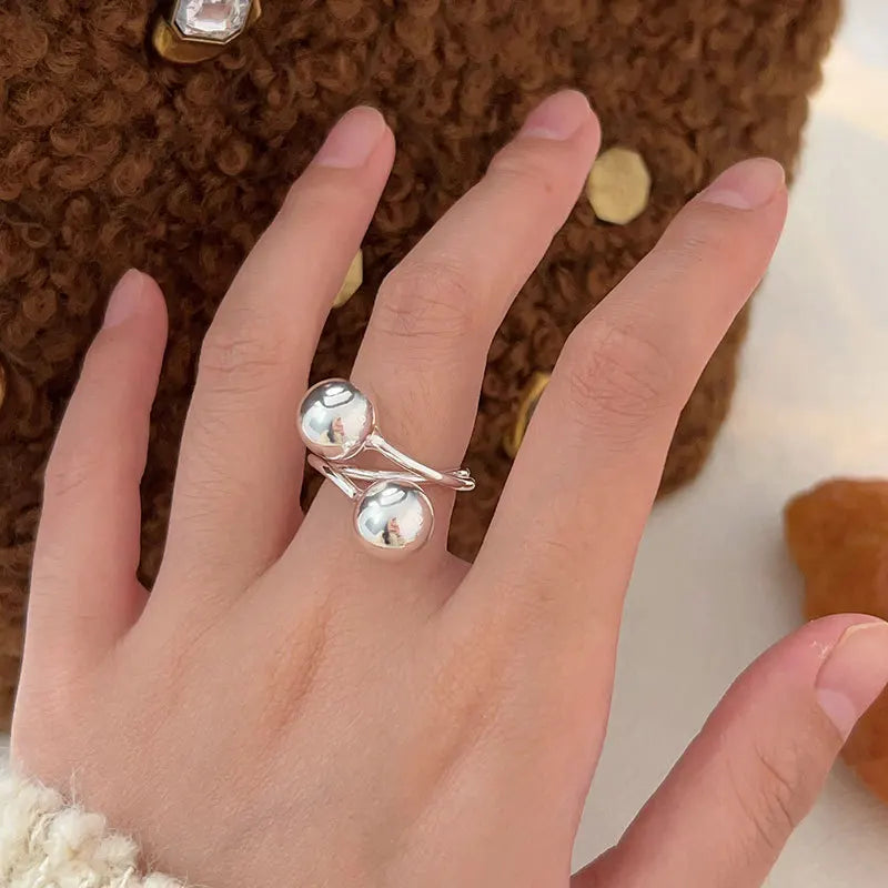 Punk Style 925 Sterling Silver Irregular Multi-layer Chunky Ball Shape Rings Gifts Jewelry