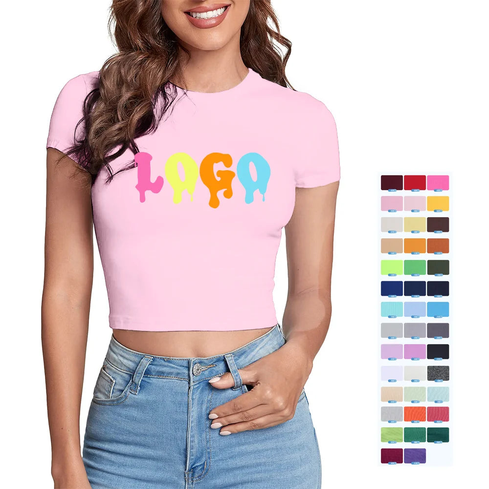 2024 Summer Y2K Style Cropped Top for Women and Babies Slim Fit Round Neck T-Shirts with Custom Logo Eco-Friendly Hot Sale