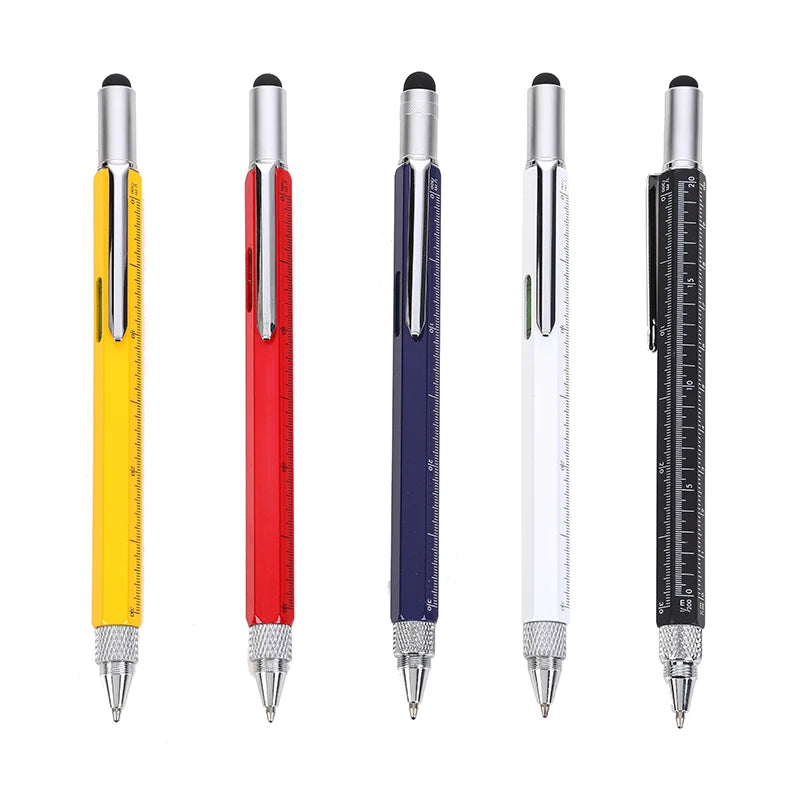 SHULI 6 in 1 Multifunction Ballpoint Pen Multi Color Tech Tool Pen Metal Stylus Ball Pen with Level and Screwdrivers