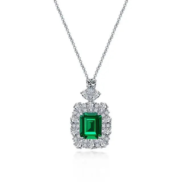 925 Sterling Silver Green Emerald Necklaces Emerald Cut Pendant Necklace for Women