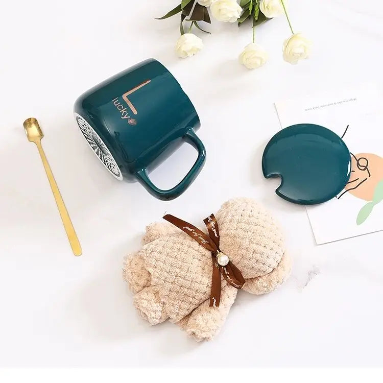 Custom Logo Ceramic Mug Gift Set with Bear Towel Lid Afternoon Tea Gift Personalized Wedding Souvenirs Baby Shower Party Favors