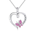 S925 Sterling Silver Rhodium Plated Purple Zircon Butterfly Heart Pendant Necklace