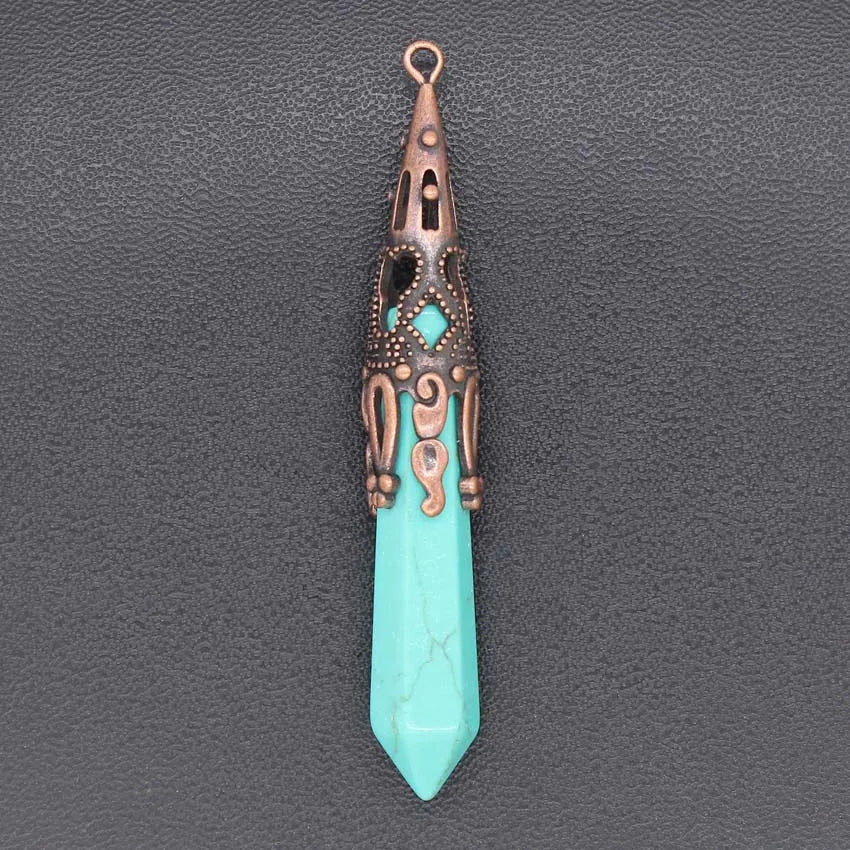 DIY Quartz Stone Lovely Green Turquoise Hexagonal Prism Chakra Charms Pendent Reiki Healing Yoga Crystal Point Stone Pendants Pendulum Ornaments