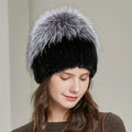 Fox Fur Pom Beanie Hat Real Mink Fashion Warm Winter Knitted Hats for Women Real Fur Beanie Hat With Fox Fur Pom