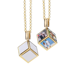 Modern Design Custom Jewelry Sublimation Cube Necklace Blanks for Wedding Back to School Mom Dad Grad Gifts Made of Alloy