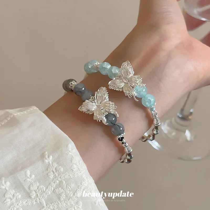 New Chinese Style Natural Moonstone Beaded Bracelet Light Luxury Exquisite Butterfly Bamboo Joint Bracelet Jewelry (KB8578)