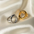 Personalized Simple Stainless Steel Geometric Shape Oval Hollowed Out Couple Rings