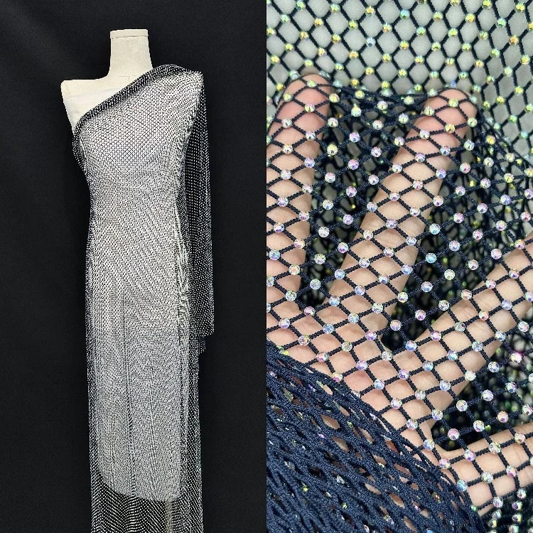 5yard/roll 3D Mesh Rhinestones Factory Ready Stock Stretchable Elastic Clothing Decoration Hotfix Rhinestones for Garments