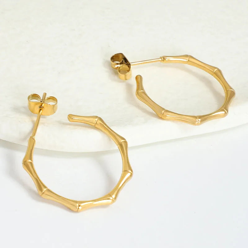 Fashion Hoop Circle Earrings Stainless Steel Jewelry Women Earrings Hoops PVD 18K High Quality Bamboo Bone Hoop Earrings