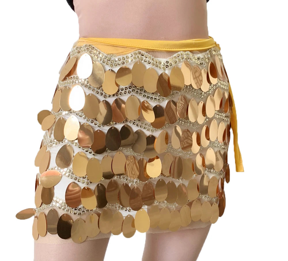 Bohemian Style Multi Layer Sparkling Sequin Tassel Waist Skirt Belly Dance Performance Body Chain for Women