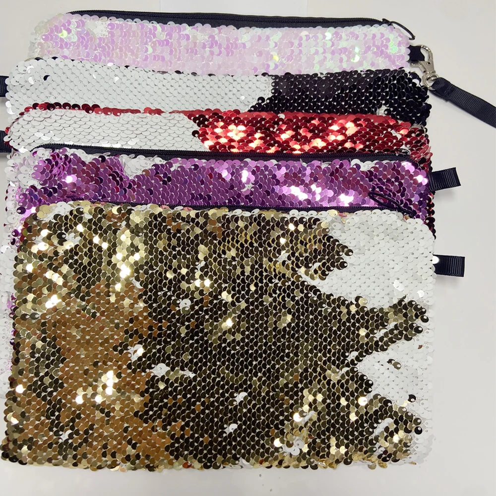 9x6.3 Inch Storage Bag for Makeup/Stationary/Daily Use Sublimation Blank Flip Sequins Cosmetic/Pen Bag for Christmas