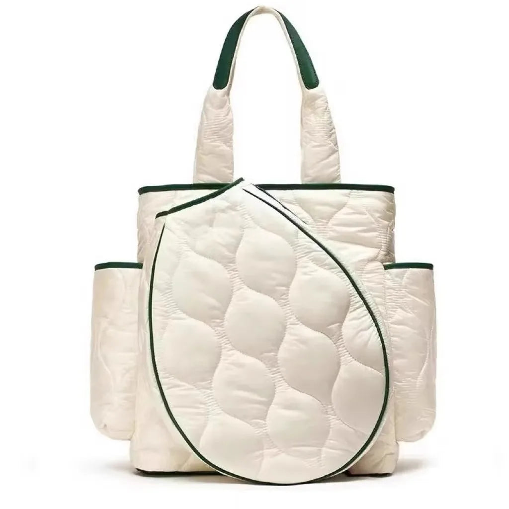 Luxury Women White Large Lightweight Gym Bag Badminton Pickleball Paddle Racket Bag Waterproof Quilted Puffer Tennis Backpack