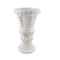 Resin Flower Pot Classical White Planter with Floral Carvings and Rope Base Design Literary Themed Garden Decor