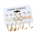 HOVANCI French Retro Stud Earrings Set Geometric Gold Silver Metal Circle Hoop Pearl Earrings Set