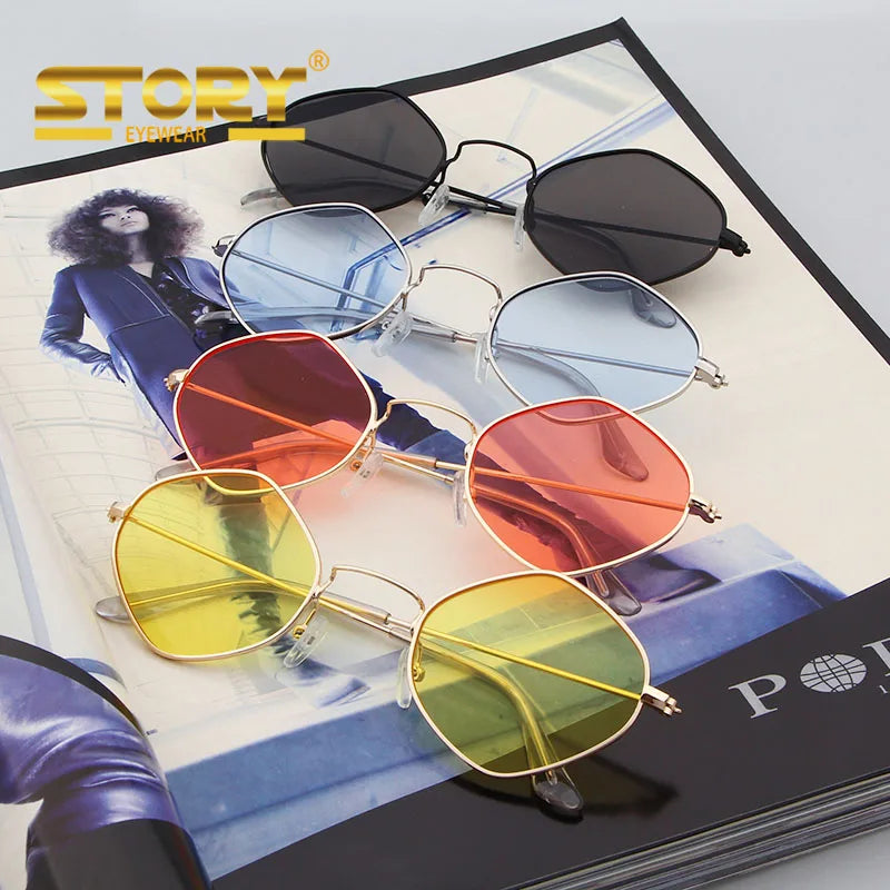 STORY STY-J3405E New Fashion Sun Glasses Wholesale Yellow Lens Red Colorful Metal Sunglasses for Women