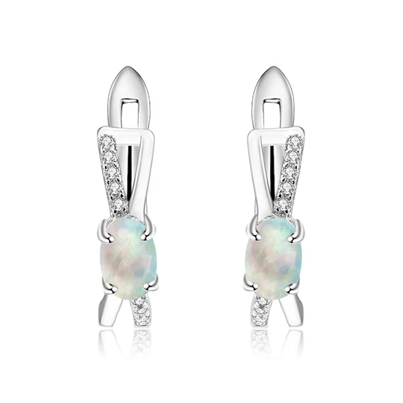 W0334 Abiding 925 Sterling Silver Gemstone Earrings Fashion Natural Ethiopia Opal Earrings for Women Fine Jewelry 2025