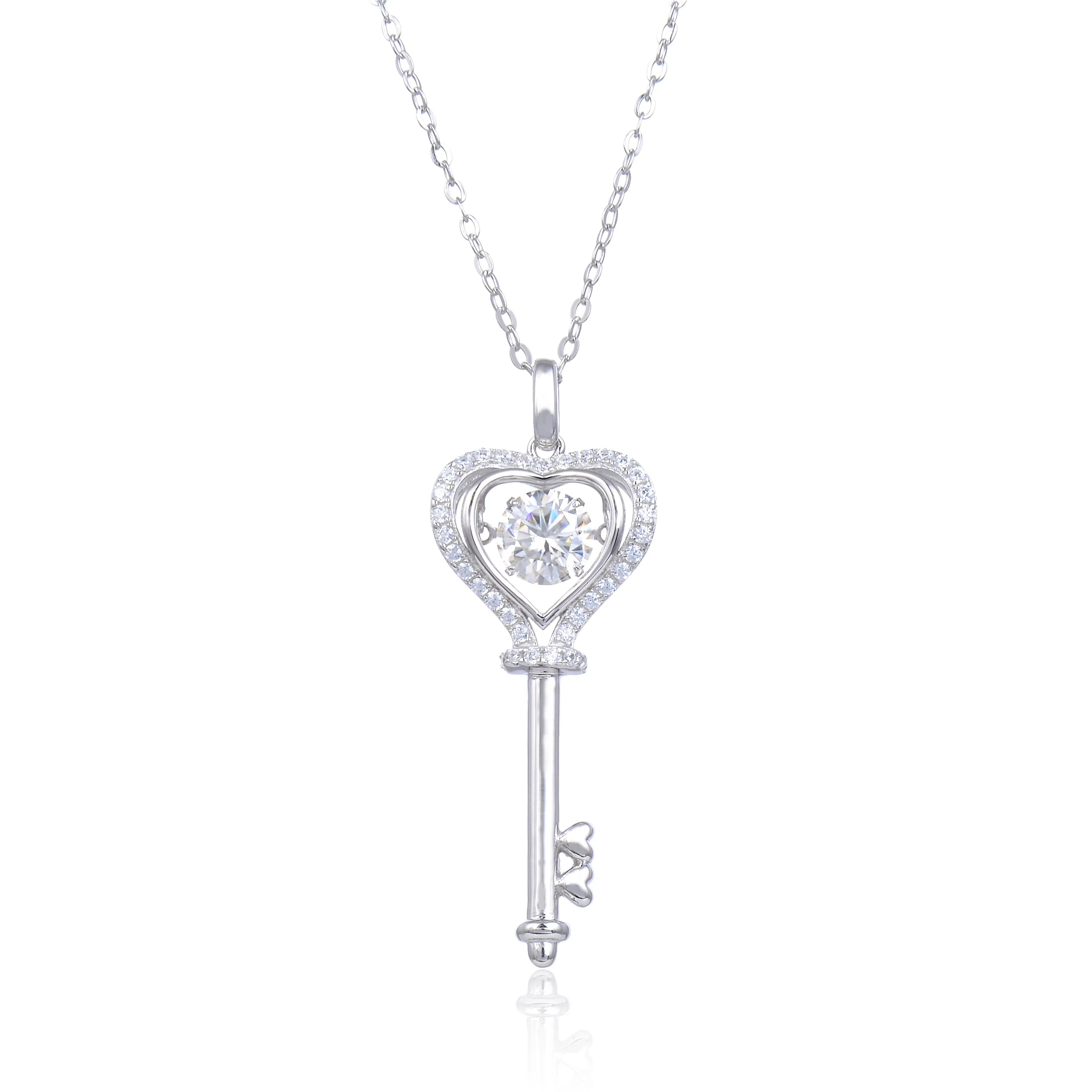 Abiding Fashion Custom Key Pendant 925 Sterling Silver Twinkle Setting Moissanite Diamond Jewelry Pendant for Women Gift