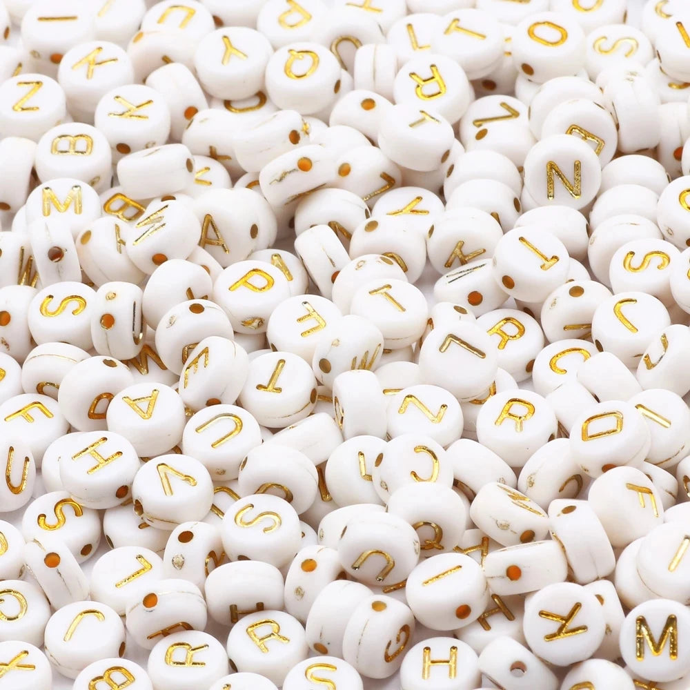 Mixed Letter Acrylic Beads 4*7mm Flat Round Gold Alphabet Beads for Jewelry Making & DIY Bracelet Plastic & Lucite Beads