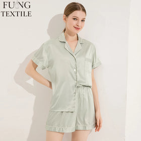 FUNG 3034 Luxury Satin Women's Pajamas Sleepwear Elastic Waist Breathable Romantic Cozy Solid Short Pajamas