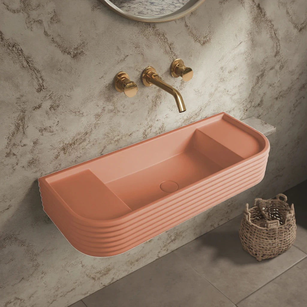 2025 Meiyani New Trend Original Design Wall Hung Artificial Stone Concrete Wave Shape Bathroom Sink Hand Wash Basin Lavabo