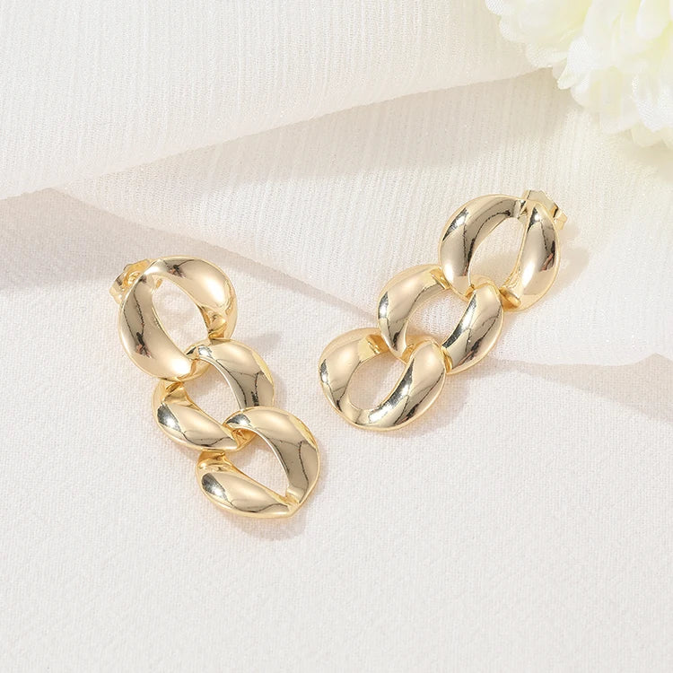 Fashion Womens Jewelry 2024 14K Gold Plated Chunky Chain Link Dangle Stud Earrings