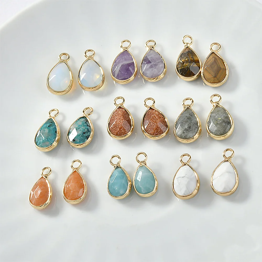 Faceted Natural Healing Teardrop Gemstone Bezel Pendant15*20mm Necklace/Earrings/Bracelet Gemstone Charm for DIY Jewelry
