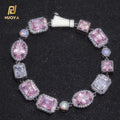 NUOYA 10mm Opal Custom Bling Pink CZ Stone Chain Silver Gold Plated Geometric Gemstone Motif Iced Bracelet Bangle