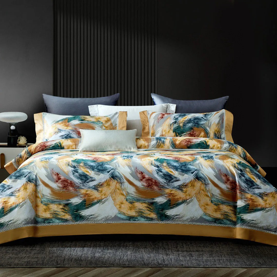 High End Yellow Duvet Cover 100% Cotton king Size Printed Gold Bed Sheet Luxury 4-piece Home Textile Bedding Set Supplier