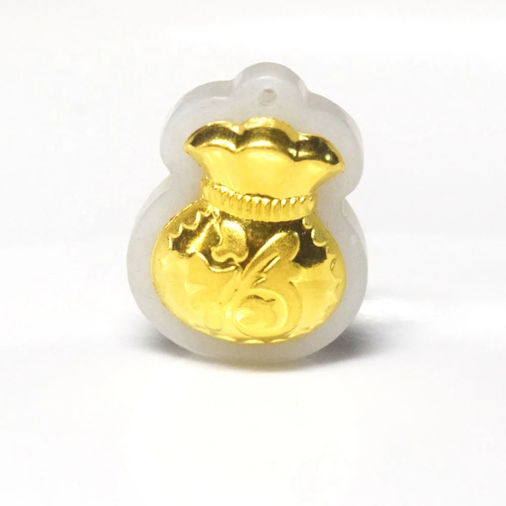 Fahion Chinese 24k Gold Plated Money Bag Hetian Jade Crystal Charm Pendant Necklace Jewelry