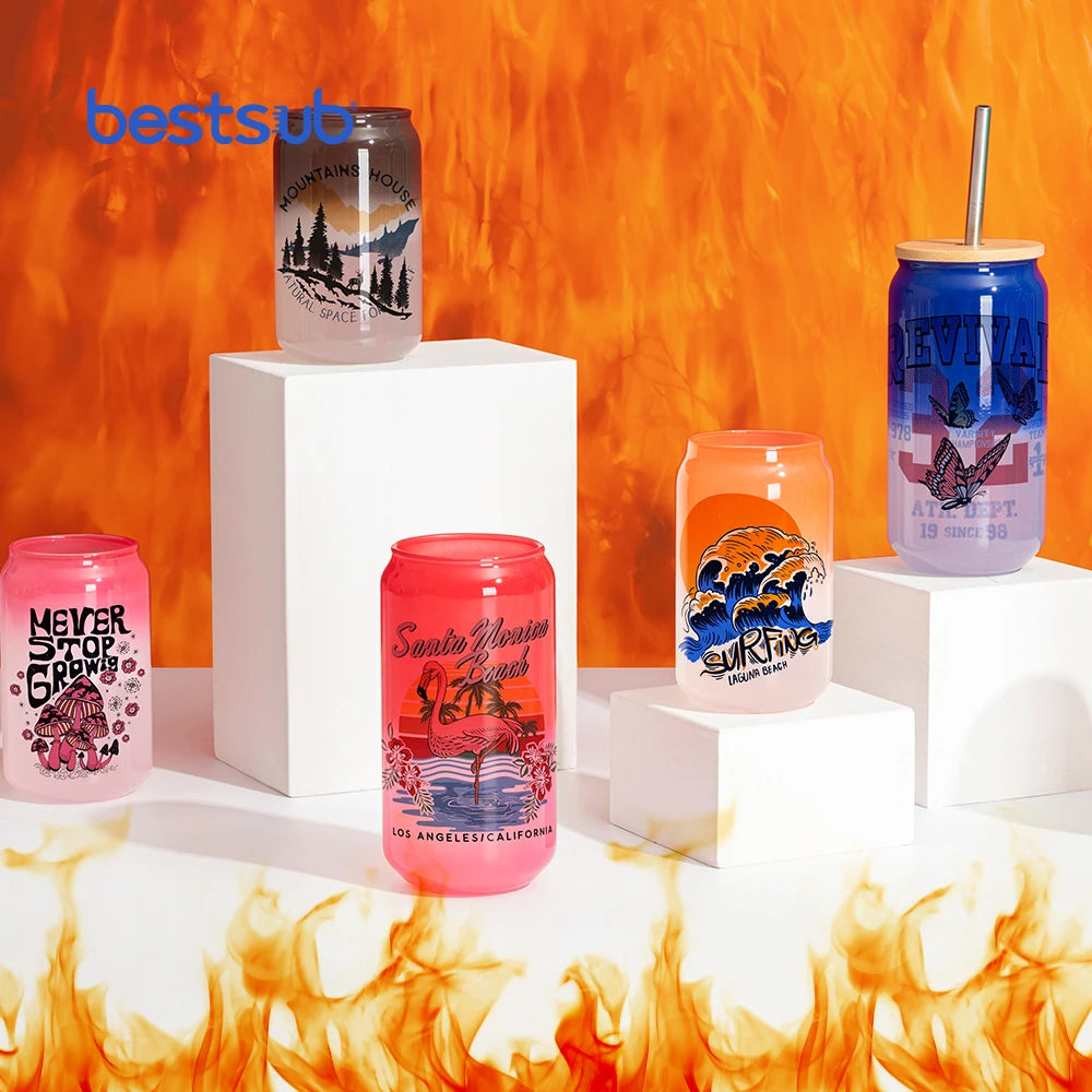 Wholesale 18oz 550ml Personalized Sublimation Blanks Thermal Color Change Borosilicate Beer Tumbler with Bamboo Lid