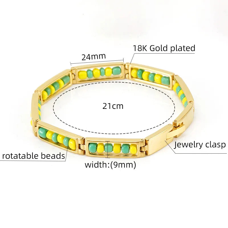 New Design 18K Gold Plate Stainless Steel Bracelet Colorful Bead 21cm Bracelet for Gift