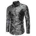 RNSHANGER Fashion Men Shirt Autumn Style Rose Print Long Sleeve Shirt Button Single-breasted Formal Dress-up Men Business Shirt