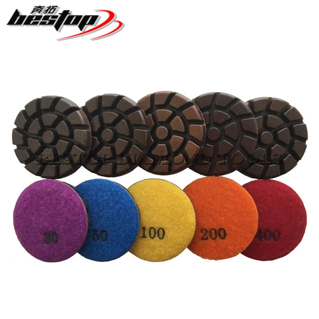 76mm Hybrid Copper Bond Abrasive Pad 10mm Thickness Customizable OEM Support Grit 30-400 Hook Loop Backing for Concrete Terrazzo