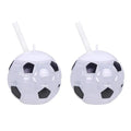 Football Theme Party Supplies 4 Inch White Translucent Cups with Straws 20 OZ Plastic Soccer Shaped Drinking Cups