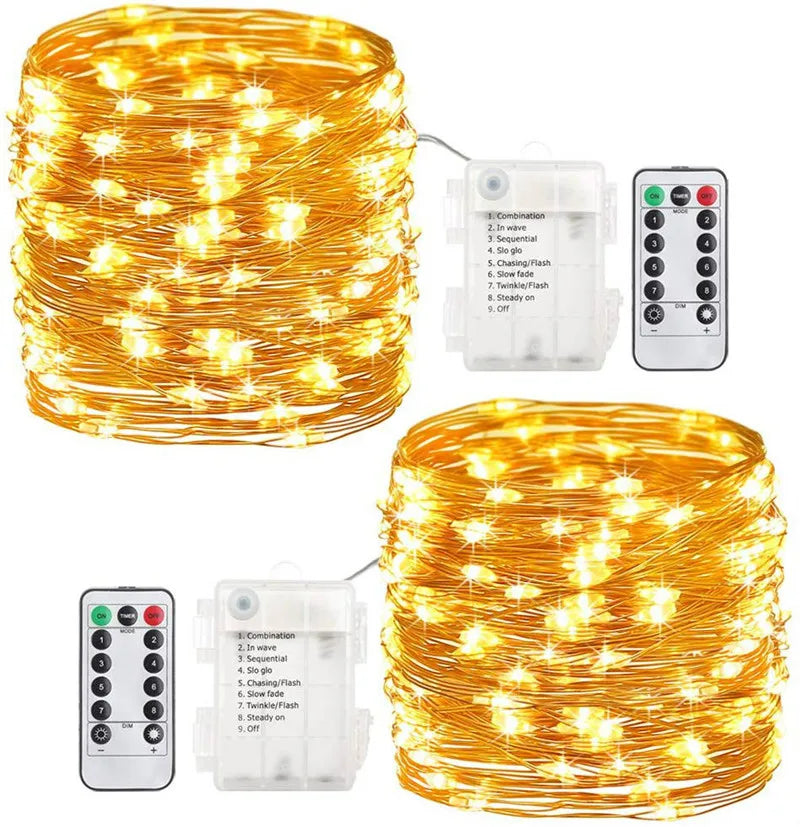 Led Fairy String Lights 33 Ft With 100 LED Waterproof Christmas Copper Wire Battery Light Bulb String Lights With Remote Control