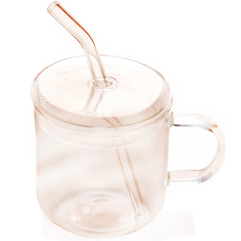 Heat-resistant Glass Straw Cup  Flower Tea Cup Transparent Juice Drink Milk Cup for  Household
