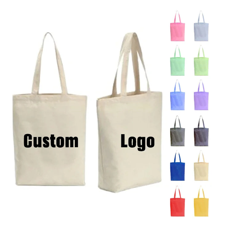 Custom Logo Printed Eco-Friendly Recycled Reusable Bulk Cotton Canvas Tote Bag for Grocery Shopping Printed to Size