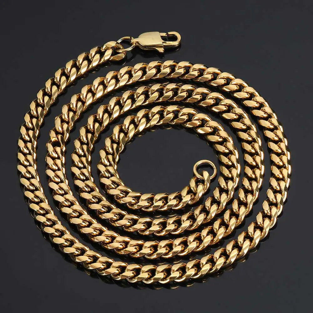 NUOYA 6mm 18K Gold Plated Stainless Steel Cuban Link Chain Necklace Men's Hip Hop Fashion Jewelry