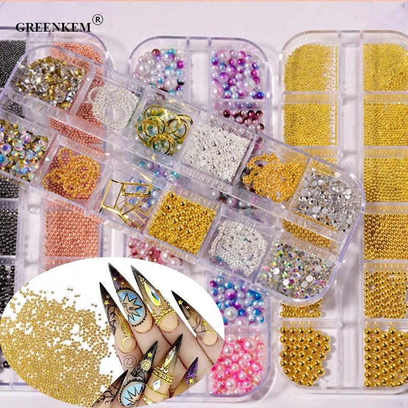 Metal Rivet Stainless Steel Nail Art Decorations Pearl DIY Crystals Nail Rhinestones Jewelry Manicures Caviar Beads Nail Art