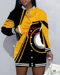 Custom Full Teams American Football Plus Size Short Dress Limited Edition Button Down Long Sleeve Jacket Dress