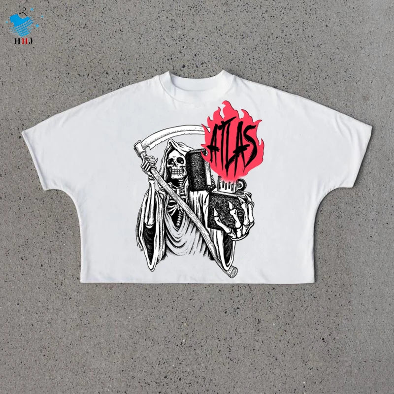 Manufacturer's Custom Logo Oversized Boxy Drop Shoulder DTG Printed Tshirt Heavyweight Distressed Cropped Jersey O-Neck Style